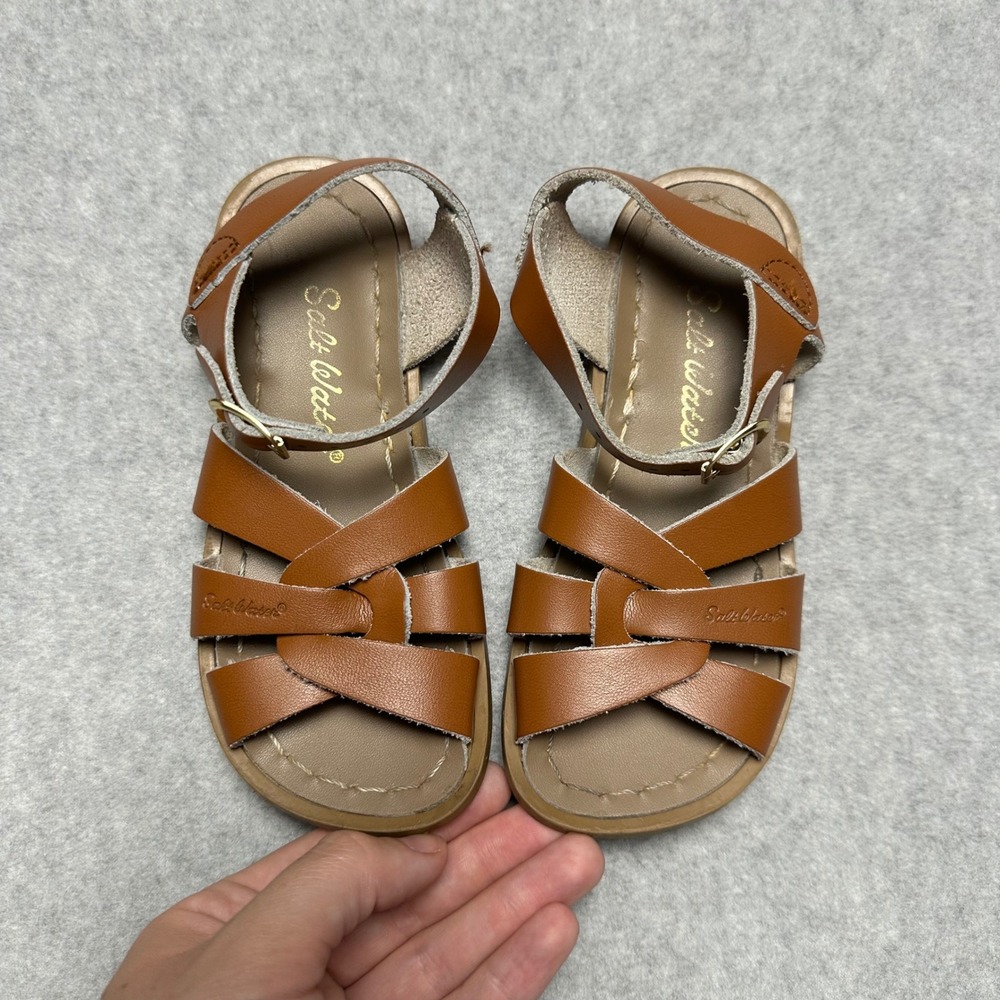 Salt Water Sandals by Hoy Original Tan Brown Leather Little Girls Sz 10